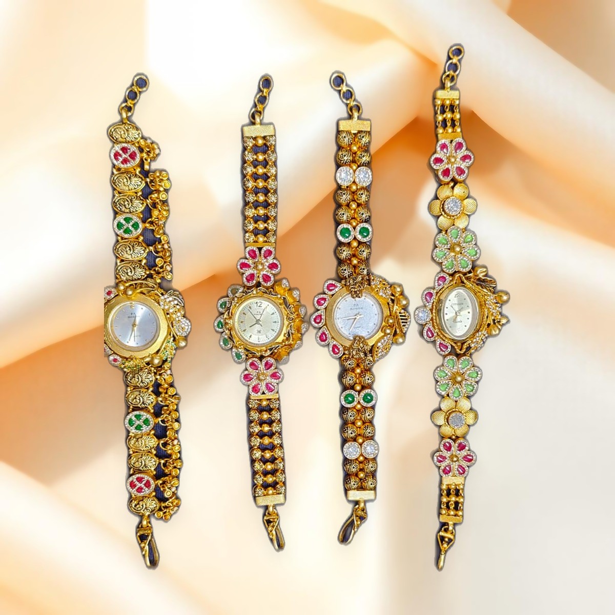 Stone-Studded Ladies Watches — Festive dials with floral straps